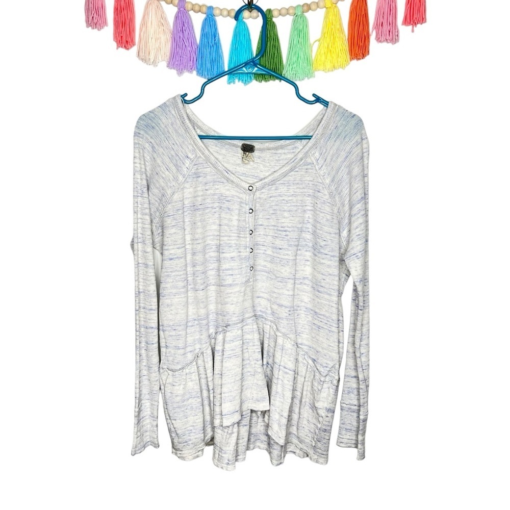 We the Free Free People Women's White and Blue Tiered Long Sleeve Top Size M